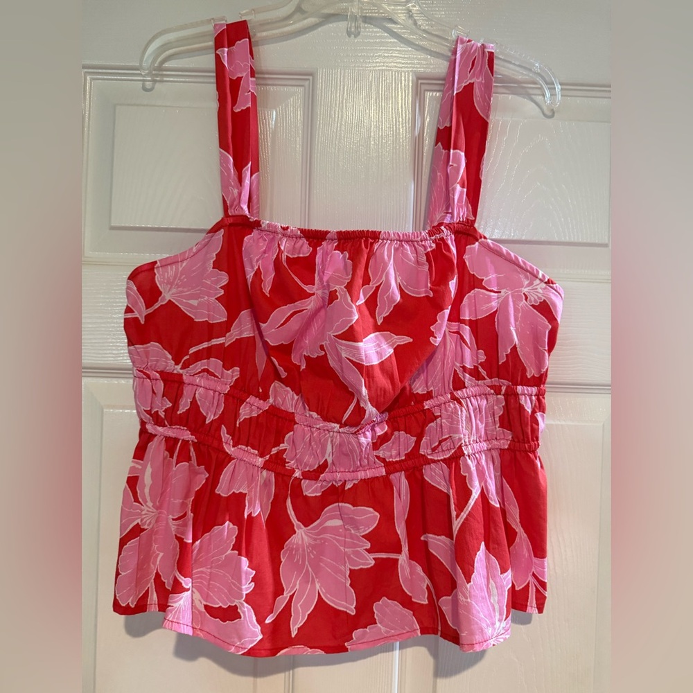 GAP Red Tank Top with Pink Floral Print
